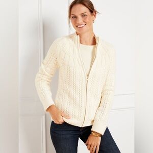 Talbots Mixed Stitch Zip Up Sweater Cardigan Womens Size S